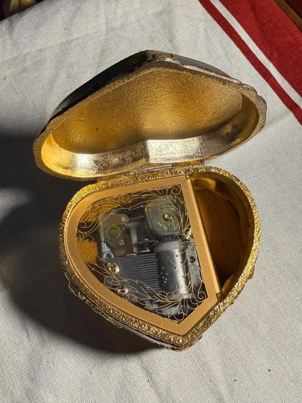 Vintage Heart-Shaped Sankyo Gold Tone Trinket Music Box Personalized Kate